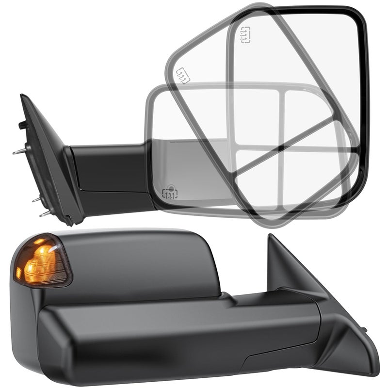 Smoked Power Heated Tow Mirrors Compatible with 20092018 Dodge Ram 1500 20102018 2500 3500 20192024 Ram 1500 Classic Manual Flip  Fold Tow Side Mirrors Turn Signal Puddle Light Temp Sensor